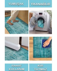 Levanzo Elit Desenli Pamuk Tabanlı Yıkanabilen Kaydırmaz Antibakteriyel Şönil Salon Halısı