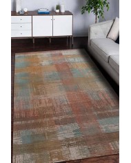 Lilac Renkli Desenli Pamuk Tabanlı Yıkanabilen Kaydırmaz Antibakteriyel Şönil Salon Halısı