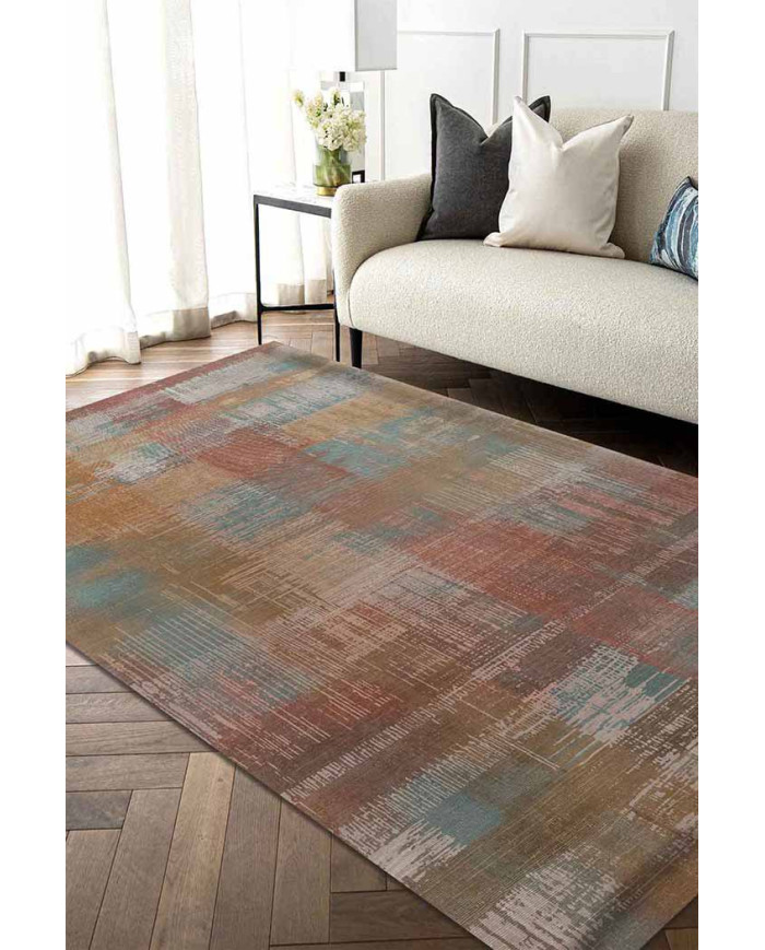 Lilac Renkli Desenli Pamuk Tabanlı Yıkanabilen Kaydırmaz Antibakteriyel Şönil Salon Halısı