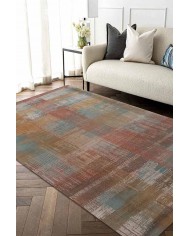 Lilac Renkli Desenli Pamuk Tabanlı Yıkanabilen Kaydırmaz Antibakteriyel Şönil Salon Halısı