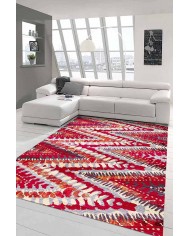 Lole Geometrik Desenli Pamuk Tabanlı Yıkanabilen Kaydırmaz Antibakteriyel Şönil Salon Halısı