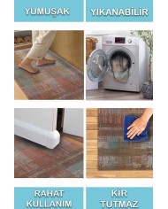 Lilac Renkli Desenli Pamuk Tabanlı Yıkanabilen Kaydırmaz Antibakteriyel Şönil Salon Halısı