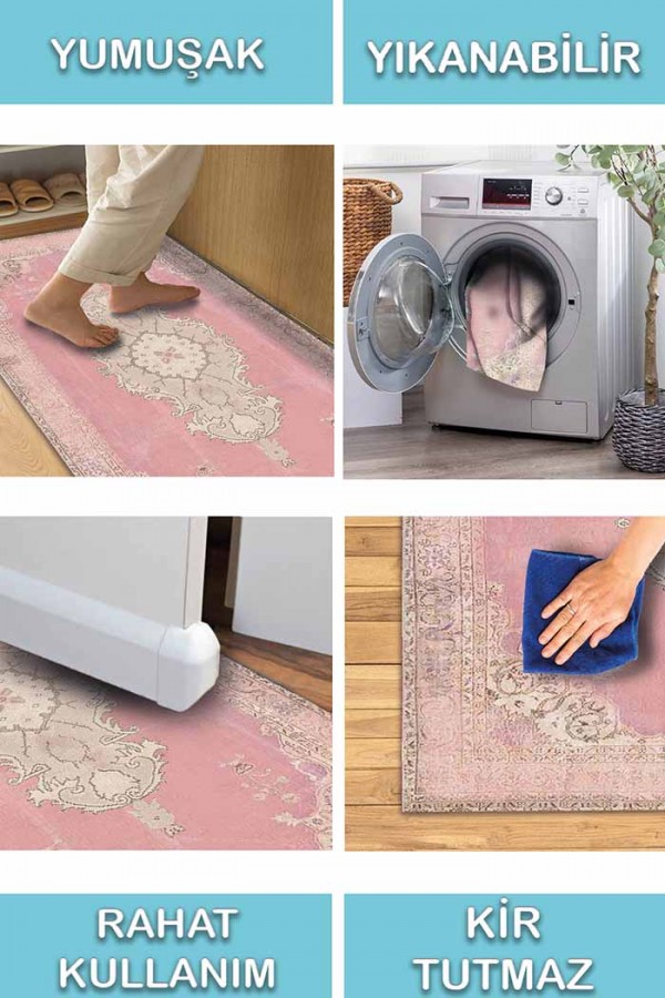 Lix Pamuk Tabanlı Yıkanabilen Kaydırmaz Antibakteriyel Şönil Salon Halısı