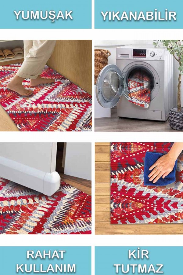 Lole Geometrik Desenli Pamuk Tabanlı Yıkanabilen Kaydırmaz Antibakteriyel Şönil Salon Halısı