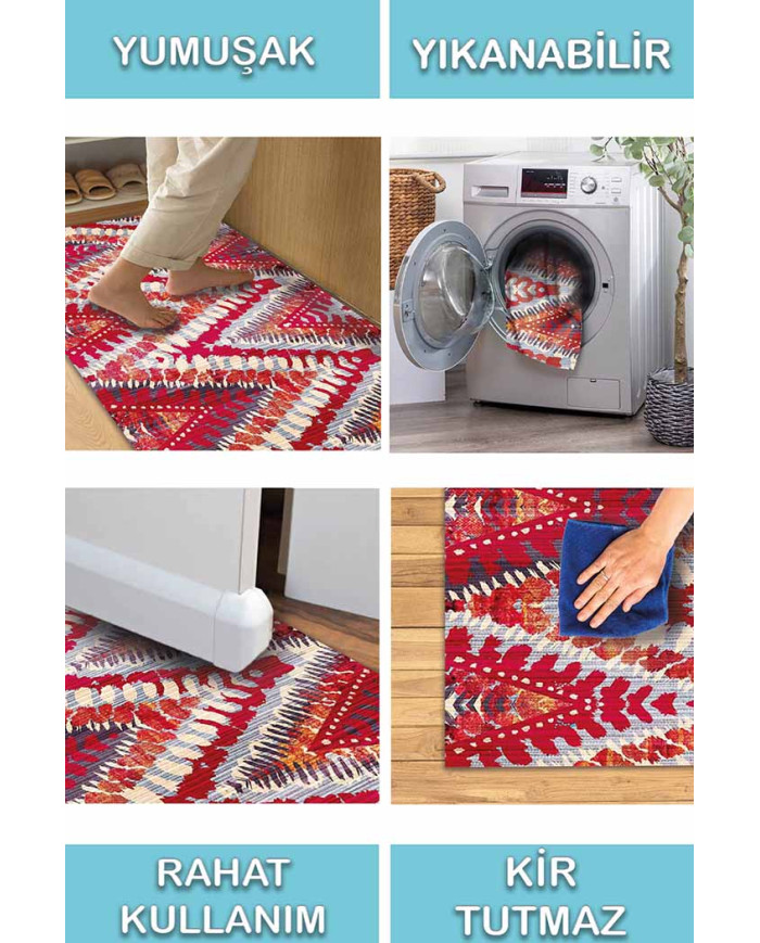 Lole Geometrik Desenli Pamuk Tabanlı Yıkanabilen Kaydırmaz Antibakteriyel Şönil Salon Halısı