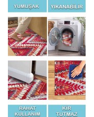 Lole Geometrik Desenli Pamuk Tabanlı Yıkanabilen Kaydırmaz Antibakteriyel Şönil Salon Halısı