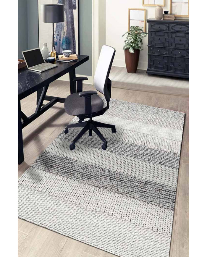 Loop İskandinav Desenli Pamuk Tabanlı Yıkanabilen Kaydırmaz Antibakteriyel Şönil Salon Halısı