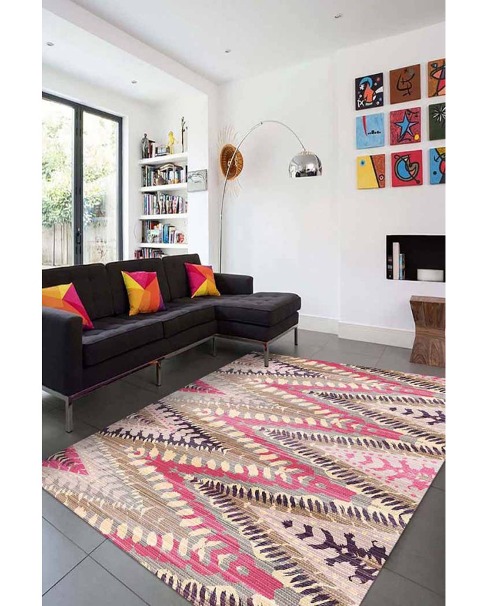 Lona Geometrik Desenli Pamuk Tabanlı Yıkanabilen Kaydırmaz Antibakteriyel Şönil Salon Halısı