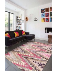 Lona Geometrik Desenli Pamuk Tabanlı Yıkanabilen Kaydırmaz Antibakteriyel Şönil Salon Halısı