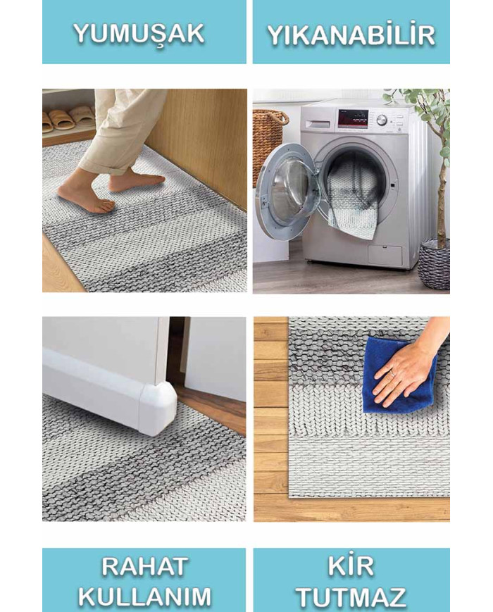 Loop İskandinav Desenli Pamuk Tabanlı Yıkanabilen Kaydırmaz Antibakteriyel Şönil Salon Halısı