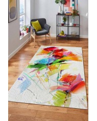 Lorane Desenli Pamuk Tabanlı Yıkanabilen Kaydırmaz Antibakteriyel Şönil Salon Halısı