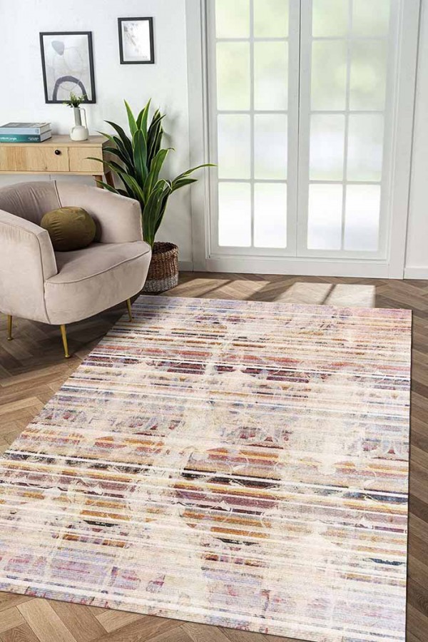 Luke Desenli Pamuk Tabanlı Yıkanabilen Kaydırmaz Antibakteriyel Şönil Salon Halısı