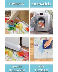 Lorane Desenli Pamuk Tabanlı Yıkanabilen Kaydırmaz Antibakteriyel Şönil Salon Halısı