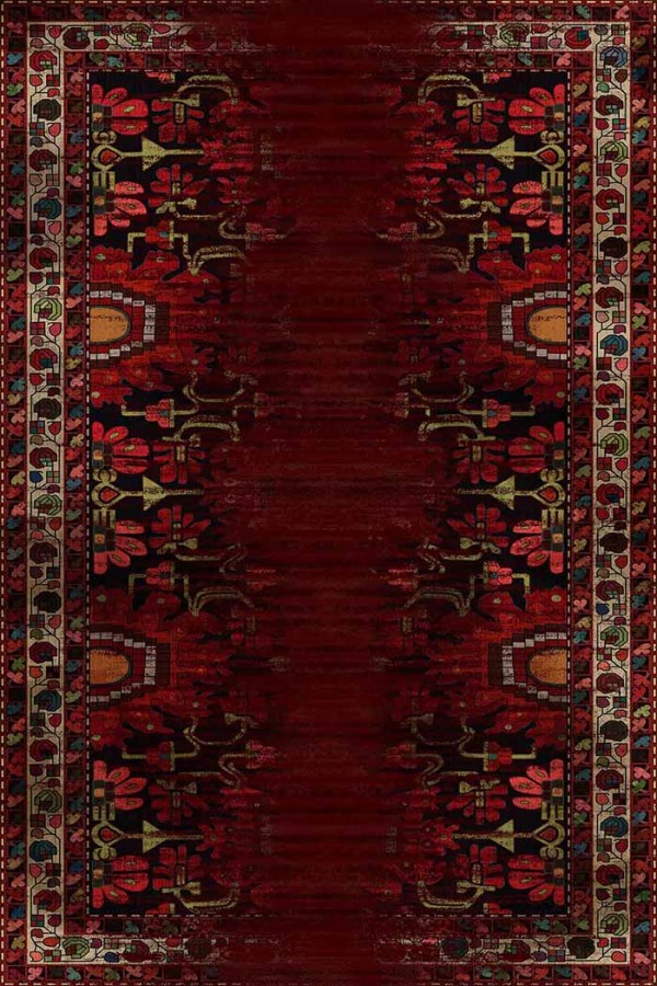 Lucy Eskitme Desenli Pamuk Tabanlı Yıkanabilen Kaydırmaz Antibakteriyel Şönil Salon Halısı