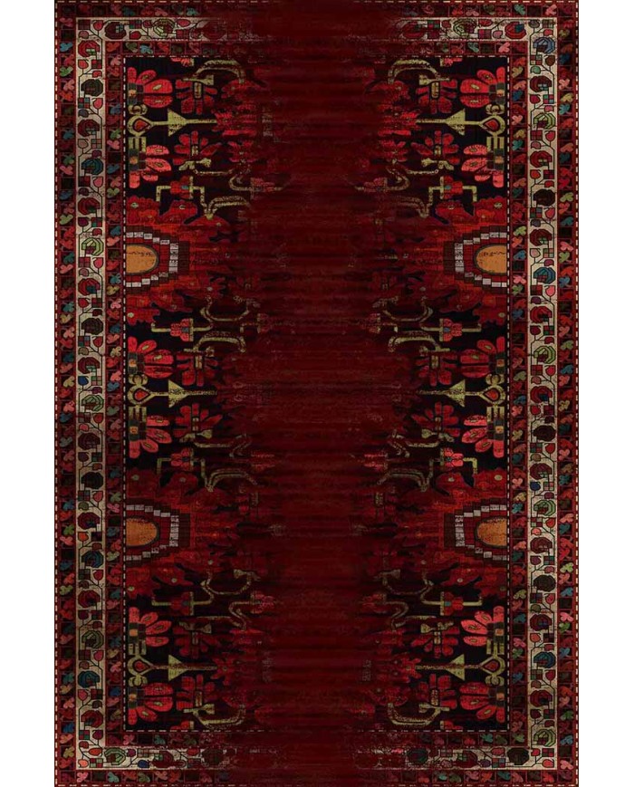 Lucy Eskitme Desenli Pamuk Tabanlı Yıkanabilen Kaydırmaz Antibakteriyel Şönil Salon Halısı