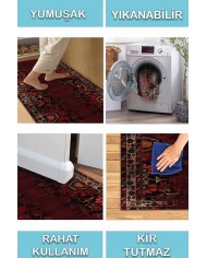 Lucy Eskitme Desenli Pamuk Tabanlı Yıkanabilen Kaydırmaz Antibakteriyel Şönil Salon Halısı