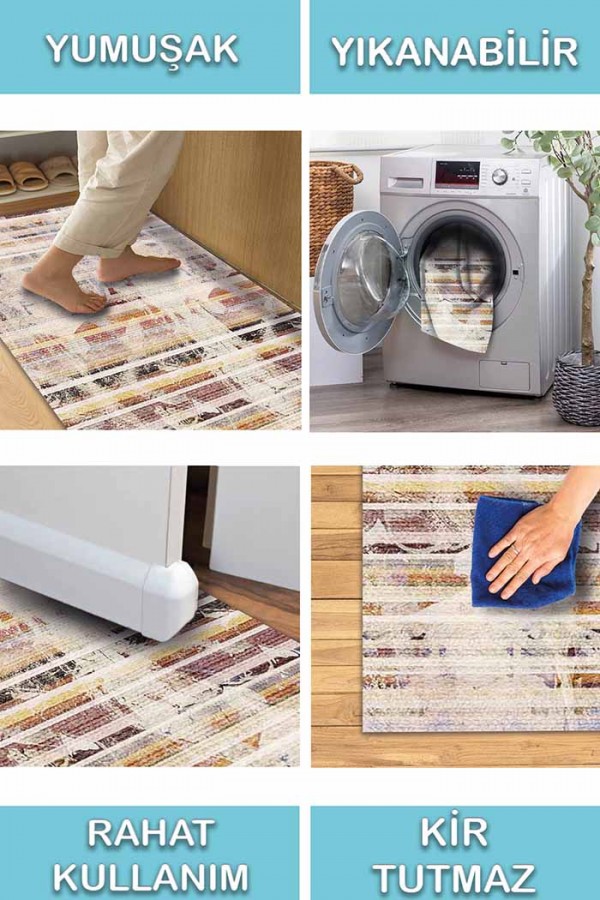 Luke Desenli Pamuk Tabanlı Yıkanabilen Kaydırmaz Antibakteriyel Şönil Salon Halısı
