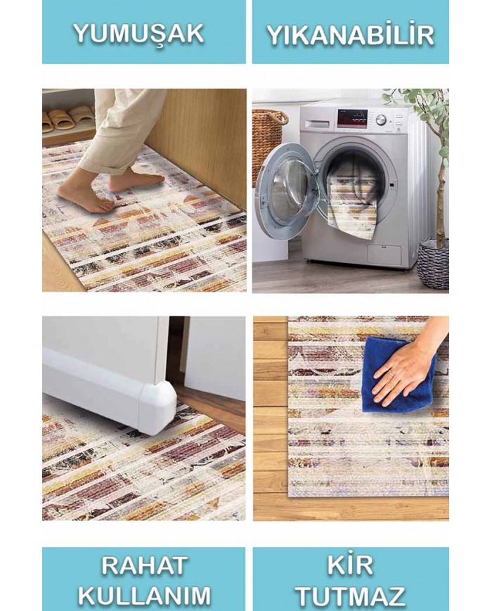 Luke Desenli Pamuk Tabanlı Yıkanabilen Kaydırmaz Antibakteriyel Şönil Salon Halısı