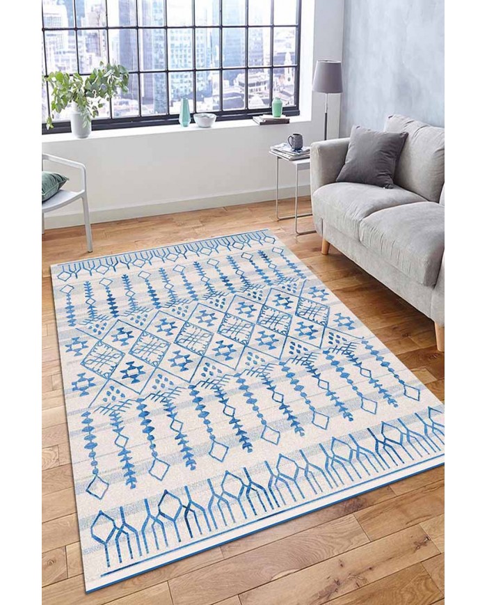 Malmö Bodrum İskandinav Desenli Pamuk Tabanlı Yıkanabilen Kaydırmaz Antibakteriyel Şönil Salon Halısı