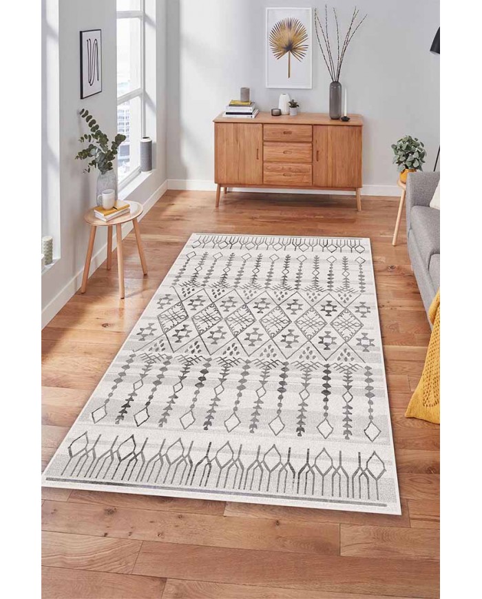 Malmö İskandinav Desenli Pamuk Tabanlı Yıkanabilen Kaydırmaz Antibakteriyel Şönil Salon Halısı
