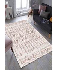 Malmö Somon İskandinav Desenli Pamuk Tabanlı Yıkanabilen Kaydırmaz Antibakteriyel Şönil Salon Halısı