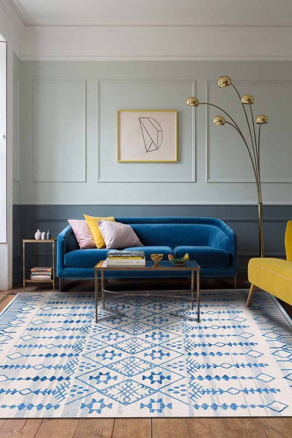 Malmö Bodrum İskandinav Desenli Pamuk Tabanlı Yıkanabilen Kaydırmaz Antibakteriyel Şönil Salon Halısı