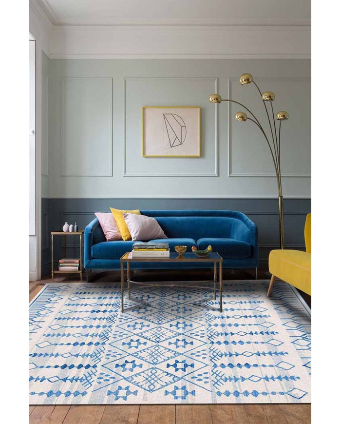 Malmö Bodrum İskandinav Desenli Pamuk Tabanlı Yıkanabilen Kaydırmaz Antibakteriyel Şönil Salon Halısı