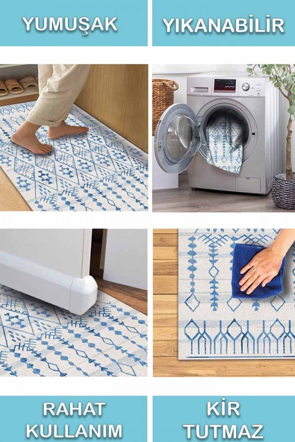 Malmö Bodrum İskandinav Desenli Pamuk Tabanlı Yıkanabilen Kaydırmaz Antibakteriyel Şönil Salon Halısı