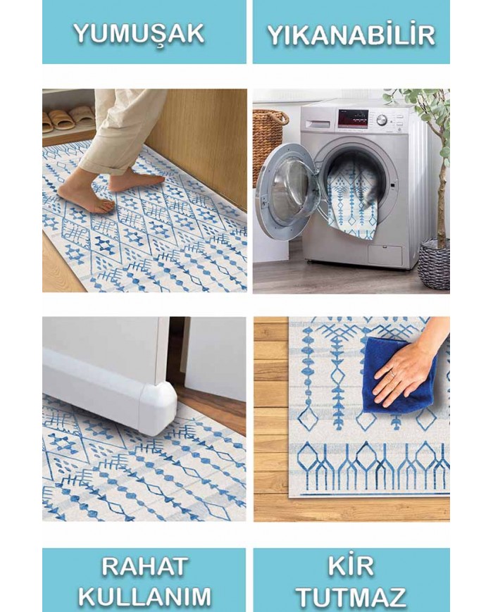Malmö Bodrum İskandinav Desenli Pamuk Tabanlı Yıkanabilen Kaydırmaz Antibakteriyel Şönil Salon Halısı