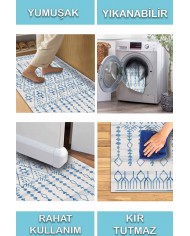 Malmö Bodrum İskandinav Desenli Pamuk Tabanlı Yıkanabilen Kaydırmaz Antibakteriyel Şönil Salon Halısı