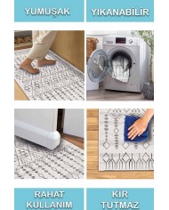 Malmö İskandinav Desenli Pamuk Tabanlı Yıkanabilen Kaydırmaz Antibakteriyel Şönil Salon Halısı