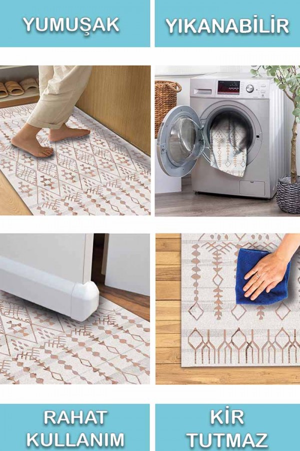 Malmö Somon İskandinav Desenli Pamuk Tabanlı Yıkanabilen Kaydırmaz Antibakteriyel Şönil Salon Halısı