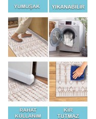 Malmö Somon İskandinav Desenli Pamuk Tabanlı Yıkanabilen Kaydırmaz Antibakteriyel Şönil Salon Halısı