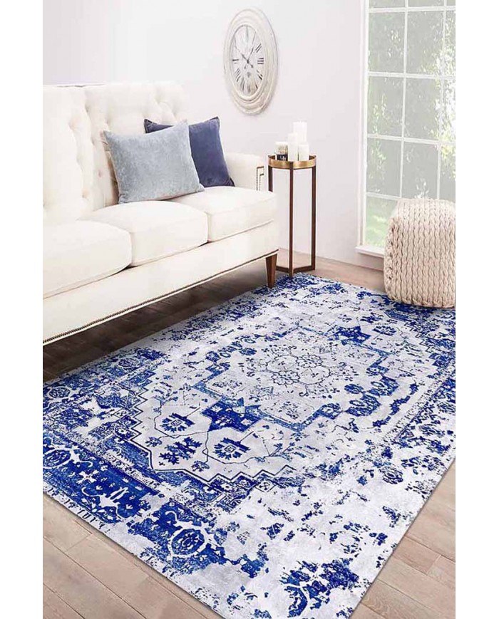 Maple Eskitme Desenli Pamuk Tabanlı Yıkanabilen Kaydırmaz Antibakteriyel Şönil Salon Halısı