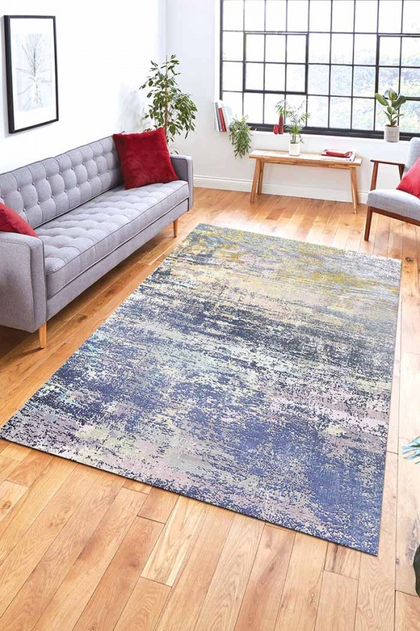 Mea Desenli Pamuk Tabanlı Yıkanabilen Kaydırmaz Antibakteriyel Şönil Salon Halısı