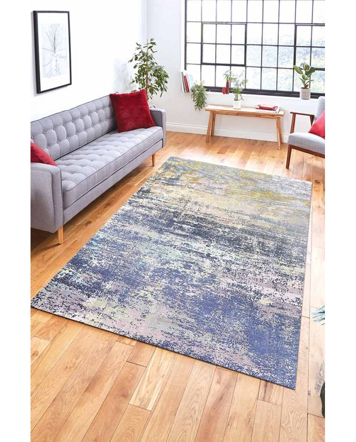 Mea Desenli Pamuk Tabanlı Yıkanabilen Kaydırmaz Antibakteriyel Şönil Salon Halısı