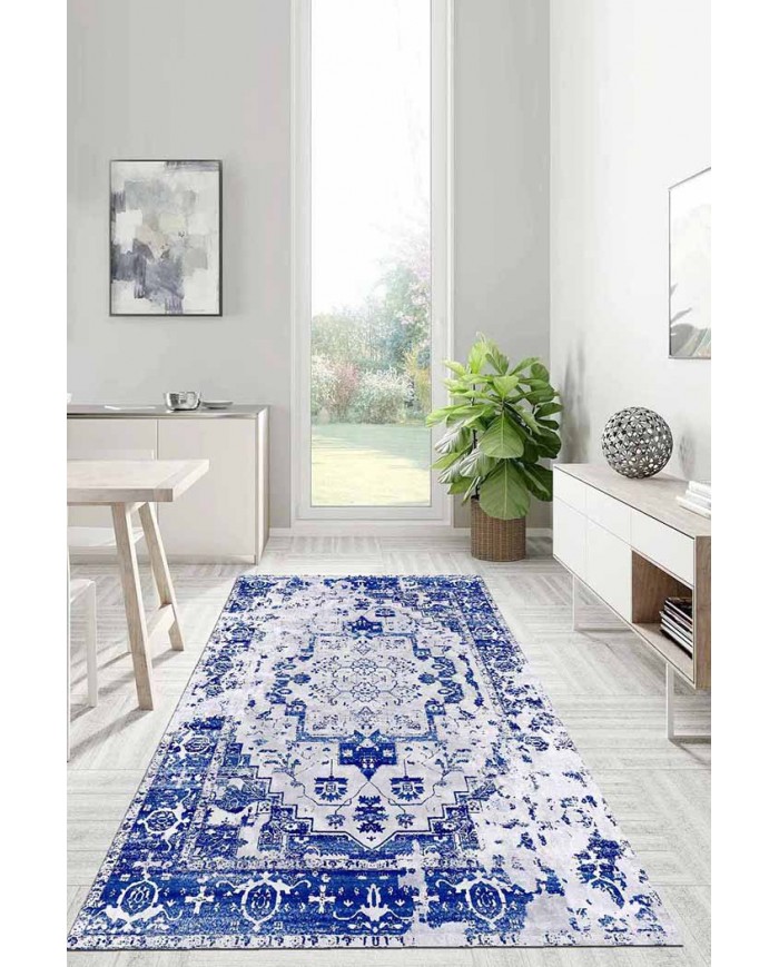 Maple Eskitme Desenli Pamuk Tabanlı Yıkanabilen Kaydırmaz Antibakteriyel Şönil Salon Halısı