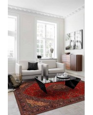 Marigold Eskitme Desenli Pamuk Tabanlı Yıkanabilen Kaydırmaz Antibakteriyel Şönil Salon Halısı