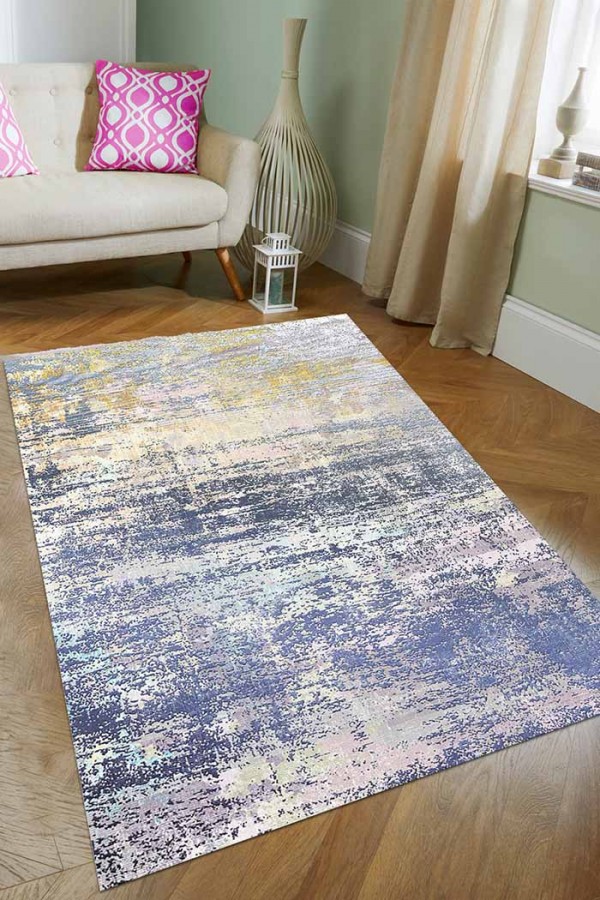 Mea Desenli Pamuk Tabanlı Yıkanabilen Kaydırmaz Antibakteriyel Şönil Salon Halısı