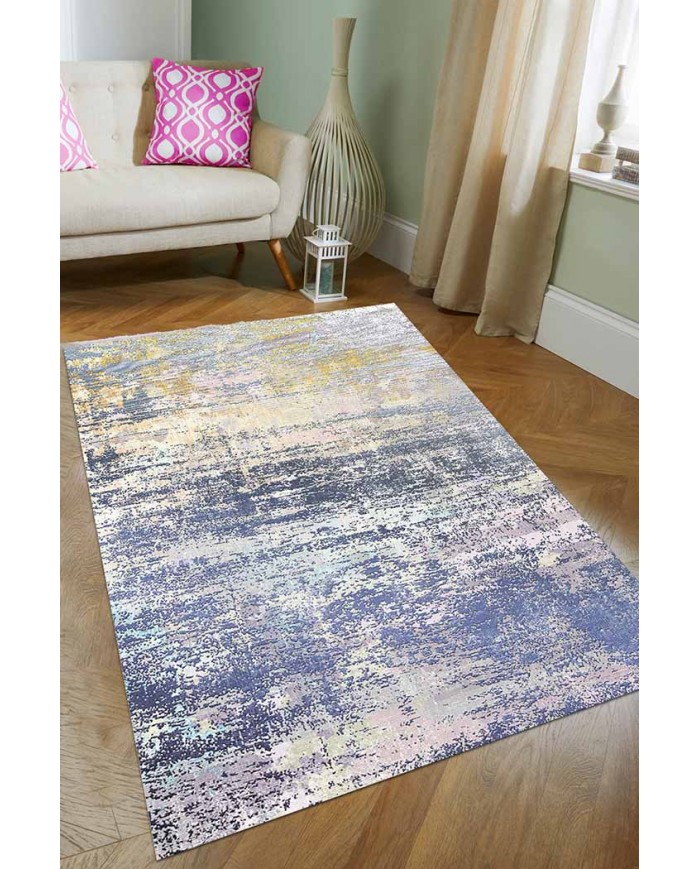 Mea Desenli Pamuk Tabanlı Yıkanabilen Kaydırmaz Antibakteriyel Şönil Salon Halısı