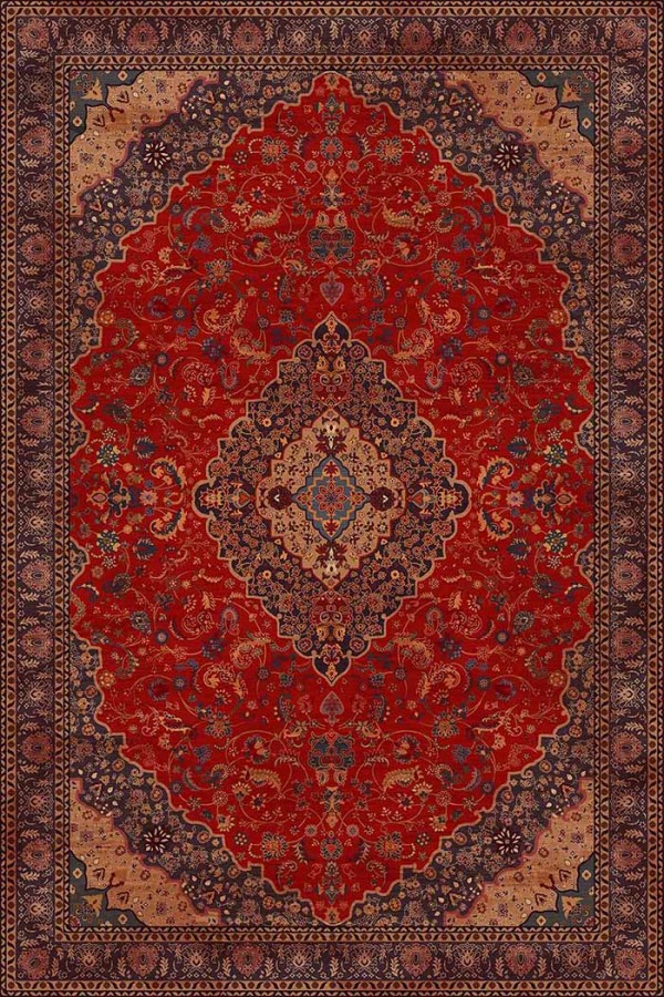 Marigold Eskitme Desenli Pamuk Tabanlı Yıkanabilen Kaydırmaz Antibakteriyel Şönil Salon Halısı