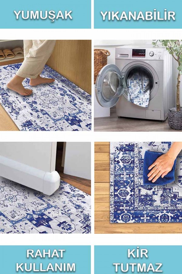 Maple Eskitme Desenli Pamuk Tabanlı Yıkanabilen Kaydırmaz Antibakteriyel Şönil Salon Halısı