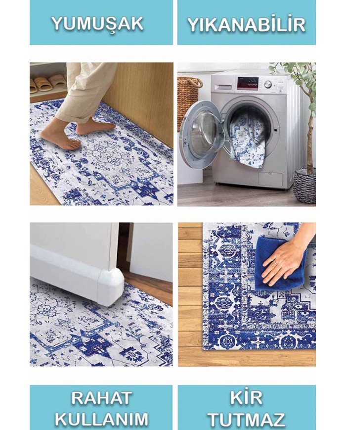 Maple Eskitme Desenli Pamuk Tabanlı Yıkanabilen Kaydırmaz Antibakteriyel Şönil Salon Halısı
