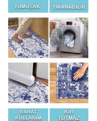 Maple Eskitme Desenli Pamuk Tabanlı Yıkanabilen Kaydırmaz Antibakteriyel Şönil Salon Halısı