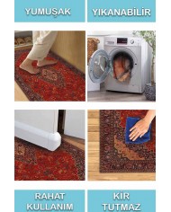 Marigold Eskitme Desenli Pamuk Tabanlı Yıkanabilen Kaydırmaz Antibakteriyel Şönil Salon Halısı