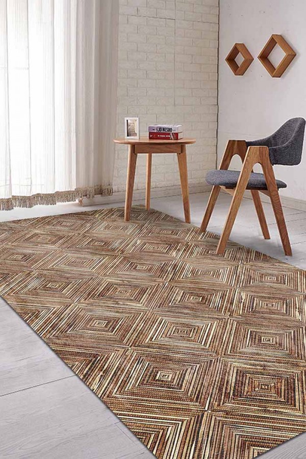 Merlin Iskandinav Desenli Pamuk Tabanlı Yıkanabilen Kaydırmaz Antibakteriyel Şönil Salon Halısı