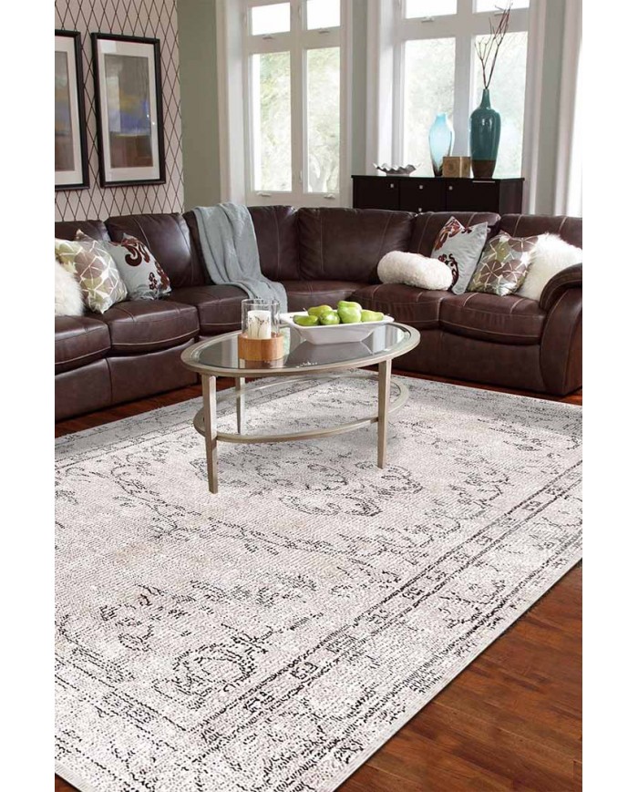 Milkyelegance Eskitme Desenli Pamuk Tabanlı Yıkanabilen Kaydırmaz Antibakteriyel Şönil Salon Halısı