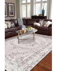 Milkyelegance Eskitme Desenli Pamuk Tabanlı Yıkanabilen Kaydırmaz Antibakteriyel Şönil Salon Halısı