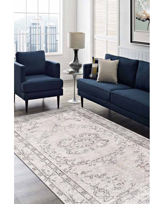 Milkyelegance Eskitme Desenli Pamuk Tabanlı Yıkanabilen Kaydırmaz Antibakteriyel Şönil Salon Halısı