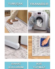 Milkyelegance Eskitme Desenli Pamuk Tabanlı Yıkanabilen Kaydırmaz Antibakteriyel Şönil Salon Halısı